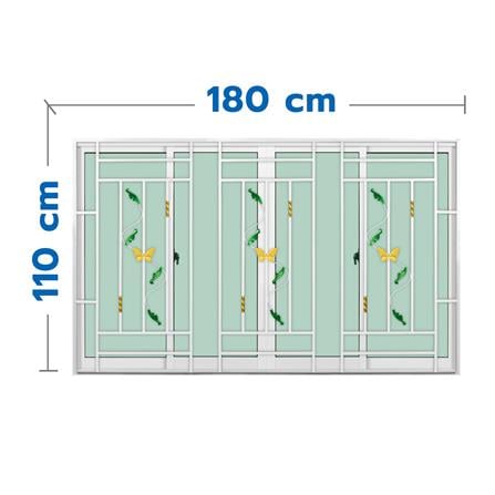 หน้าต่างบานเลื่อนอะลูมิเนียม พร้อมมุ้งลวดและเหล็กดัด F-S-S-F KPA ผีเสื้อ 180x110 ซม. สีขาว_0