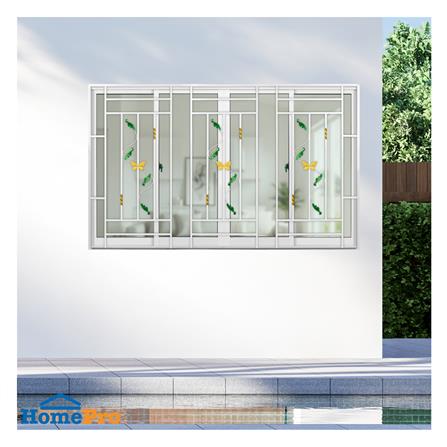 หน้าต่างบานเลื่อนอะลูมิเนียม พร้อมมุ้งลวดและเหล็กดัด F-S-S-F KPA ผีเสื้อ 180x110 ซม. สีขาว_2