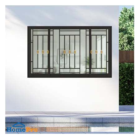 หน้าต่างบานเลื่อนอะลูมิเนียม พร้อมมุ้งลวดและเหล็กดัด S-F-S KPA โมเดิร์นหลุยส์ 180x110 ซม. สีดำ_2