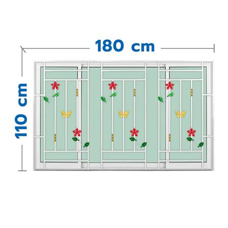 หน้าต่างบานเลื่อน อะลูมิเนียม S-F-S KPA ดอกไม้แดง 180x110 ซม. สีขาว