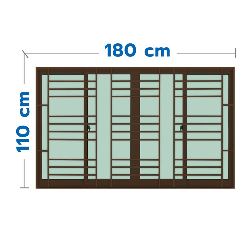 หน้าต่างบานเลื่อนอะลูมิเนียม พร้อมมุ้งลวดและเหล็กดัด F-S-S-F KPA โมเดิร์น 180x110 ซม. สีชา