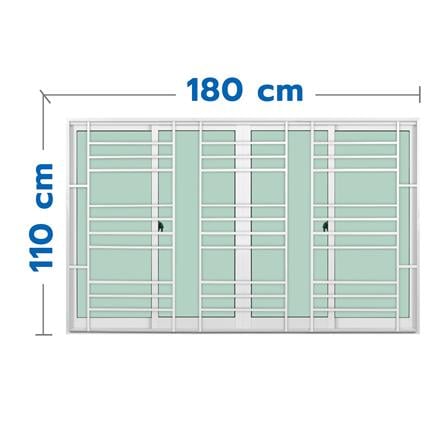 หน้าต่างบานเลื่อนอะลูมิเนียม พร้อมมุ้งลวดและเหล็กดัด F-S-S-F KPA โมเดิร์น 180x110 ซม. สีขาว