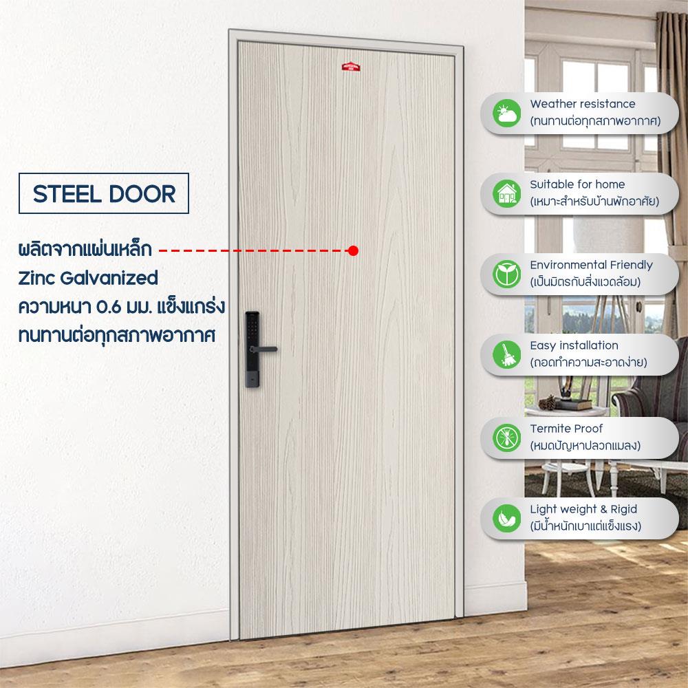 ชุดประตูเหล็ก เจาะลูกบิด PROFESSIONAL DOOR FR1LC+WD1C 86.4x203.5 ซม. สีครีม (เปิดด้านซ้าย ออกด้านนอก)