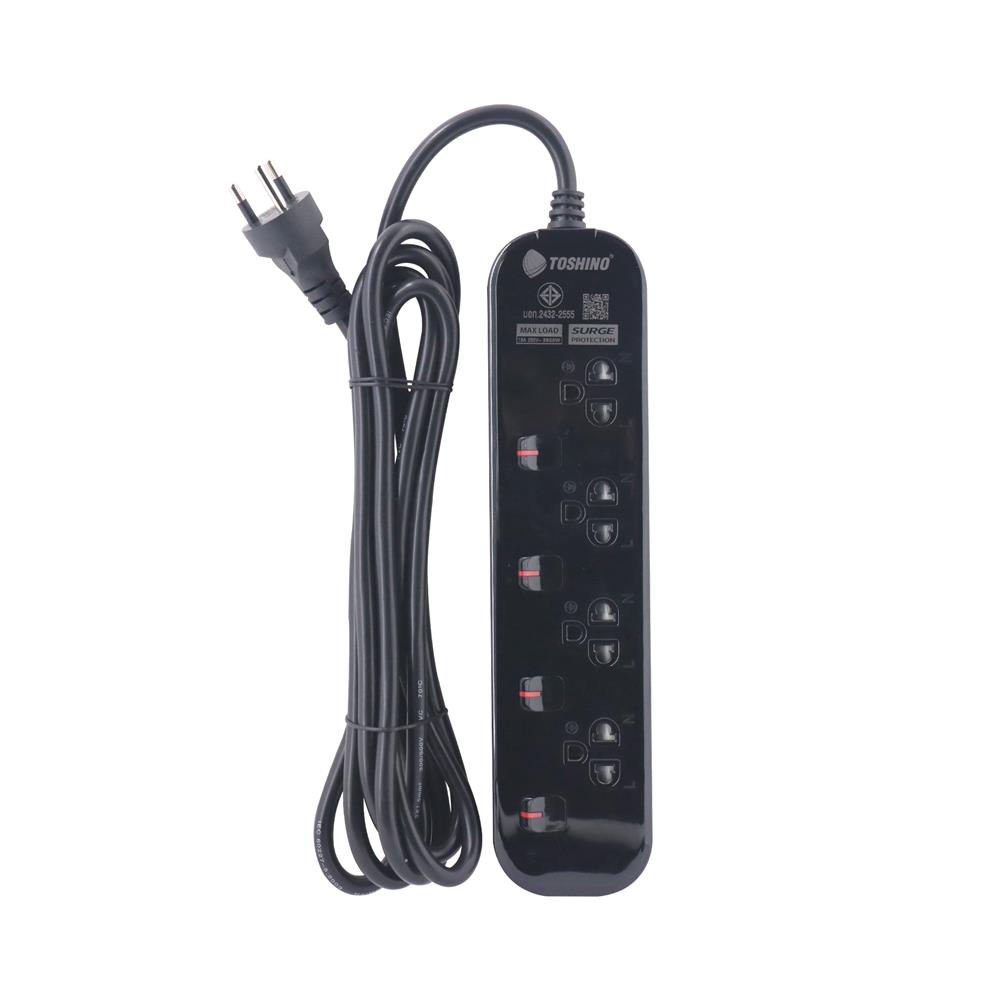 รางปลั๊กไฟ 4 ช่อง 4 สวิตซ์ TOSHINO JT4BK 16 แอมป์ 1.5 ม. (แพ็กคู่)