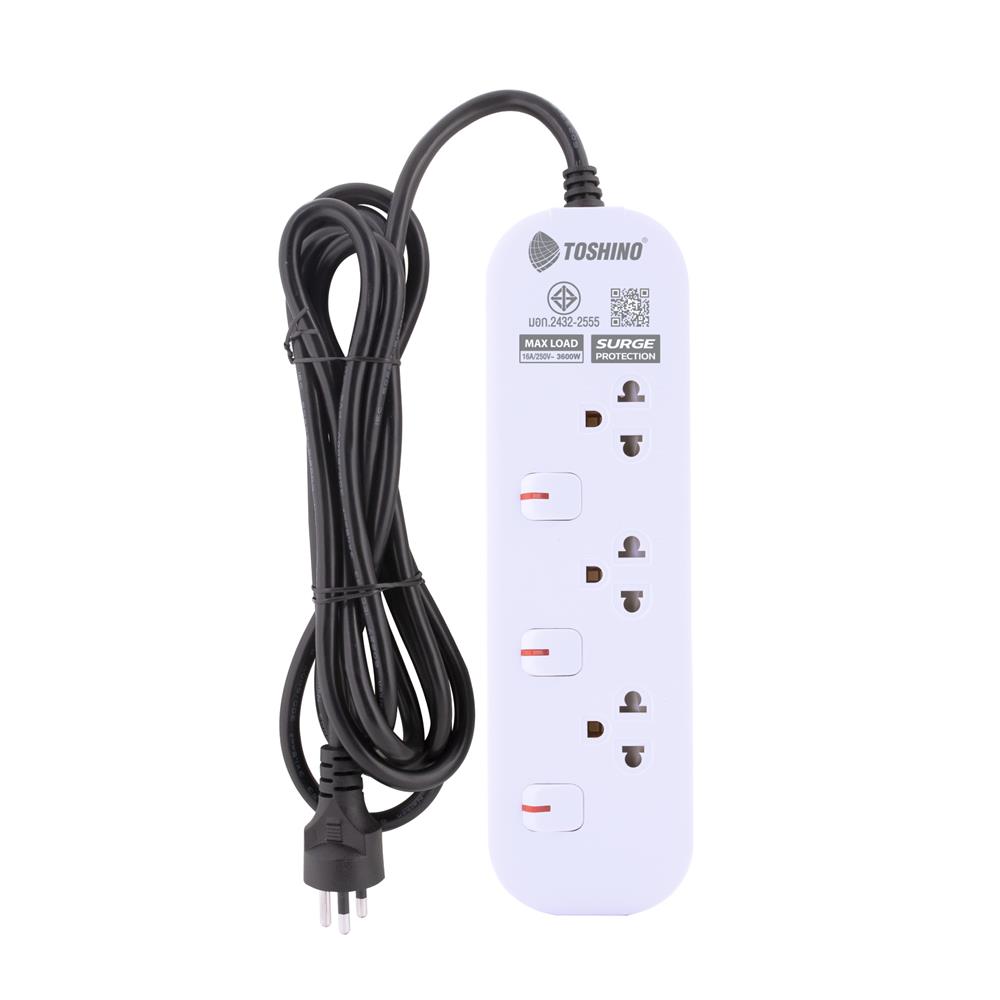 รางปลั๊กไฟ 3 ช่อง 3 สวิตซ์ TOSHINO JT3 16 แอมป์ 1.5 ม. (แพ็กคู่)