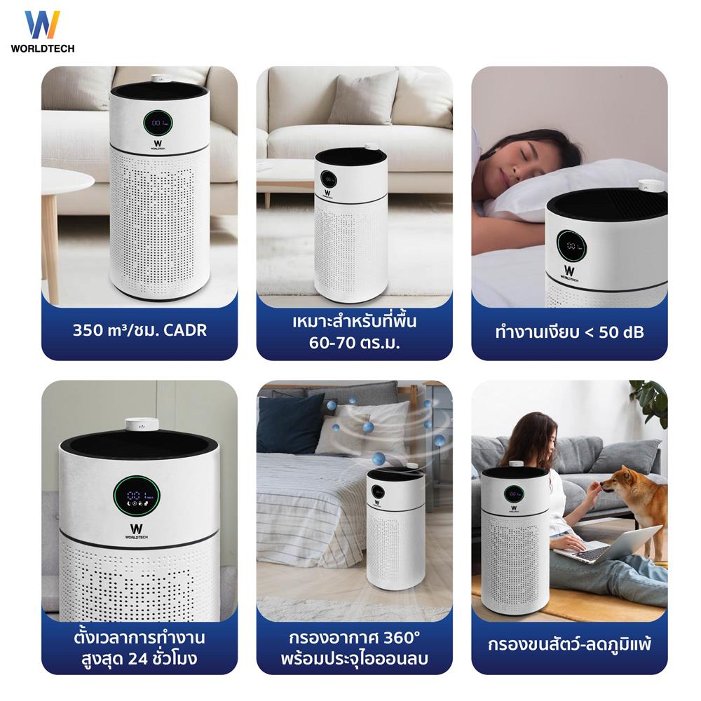 เครื่องฟอกอากาศ WORLDTECH WT-AP3408A 70 ตร.ม. สีขาว