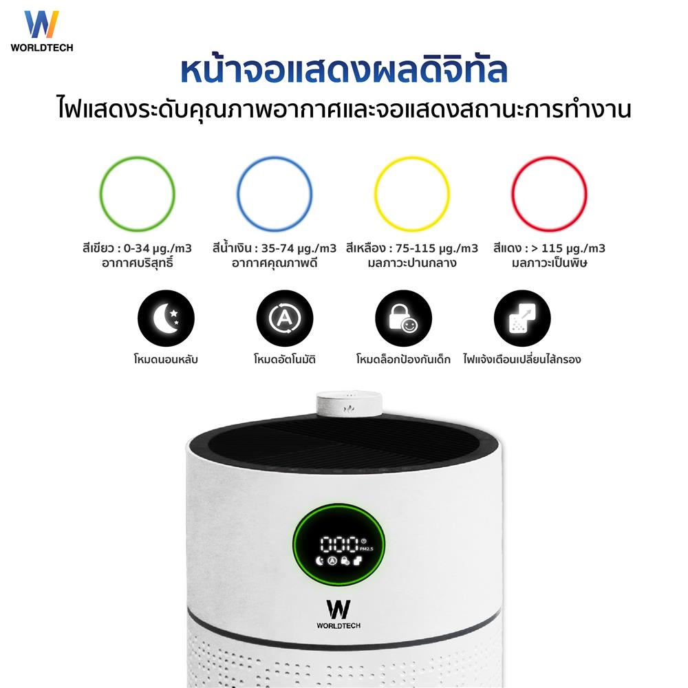 เครื่องฟอกอากาศ WORLDTECH WT-AP3408A 70 ตร.ม. สีขาว