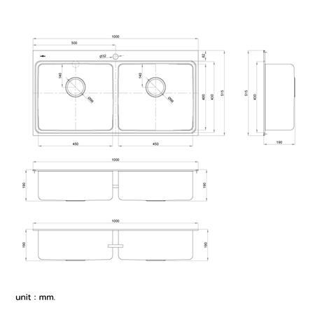 ซิงค์ฝัง 2 หลุม MEX BIX100BM-MF 100 ซม. สีเงิน_5
