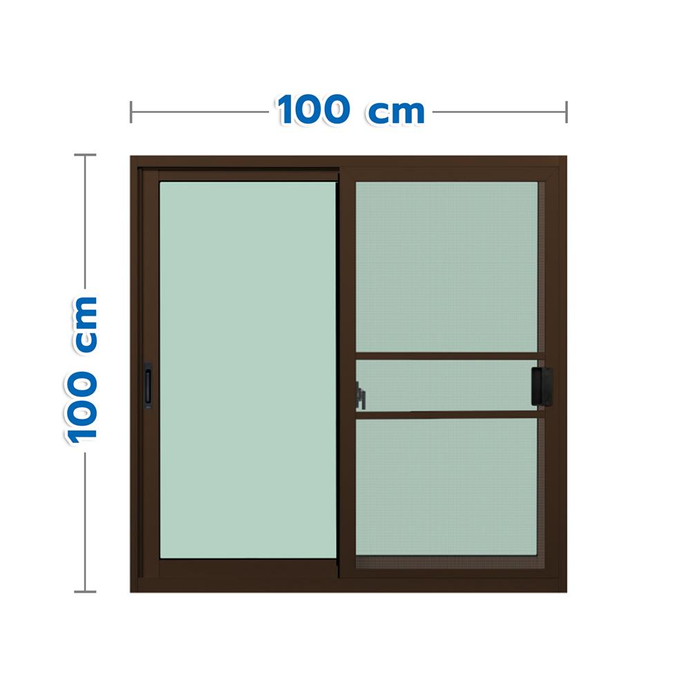 หน้าต่างบานเลื่อน อะลูมิเนียม S-S มุ้ง KPA ECO 100x100 ซม. สีชา