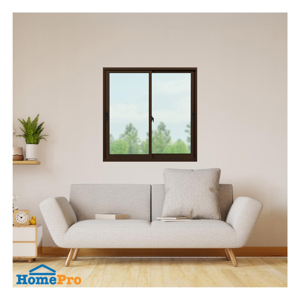 หน้าต่างบานเลื่อน อะลูมิเนียม S-S KPA ECO 100x100 ซม. สีชา