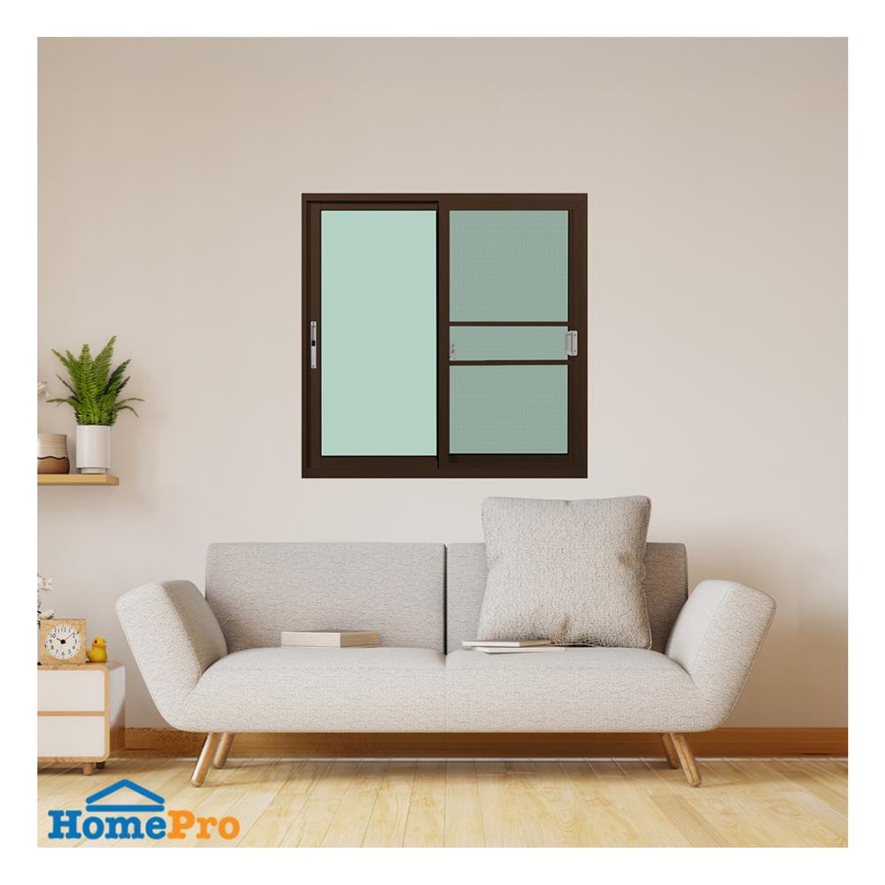 หน้าต่างบานเลื่อน อะลูมิเนียม S-S มุ้ง KPA 100x100 ซม. สีชา