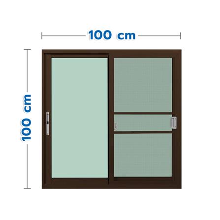 หน้าต่างบานเลื่อน อะลูมิเนียม S-S มุ้ง KPA 100x100 ซม. สีชา_0