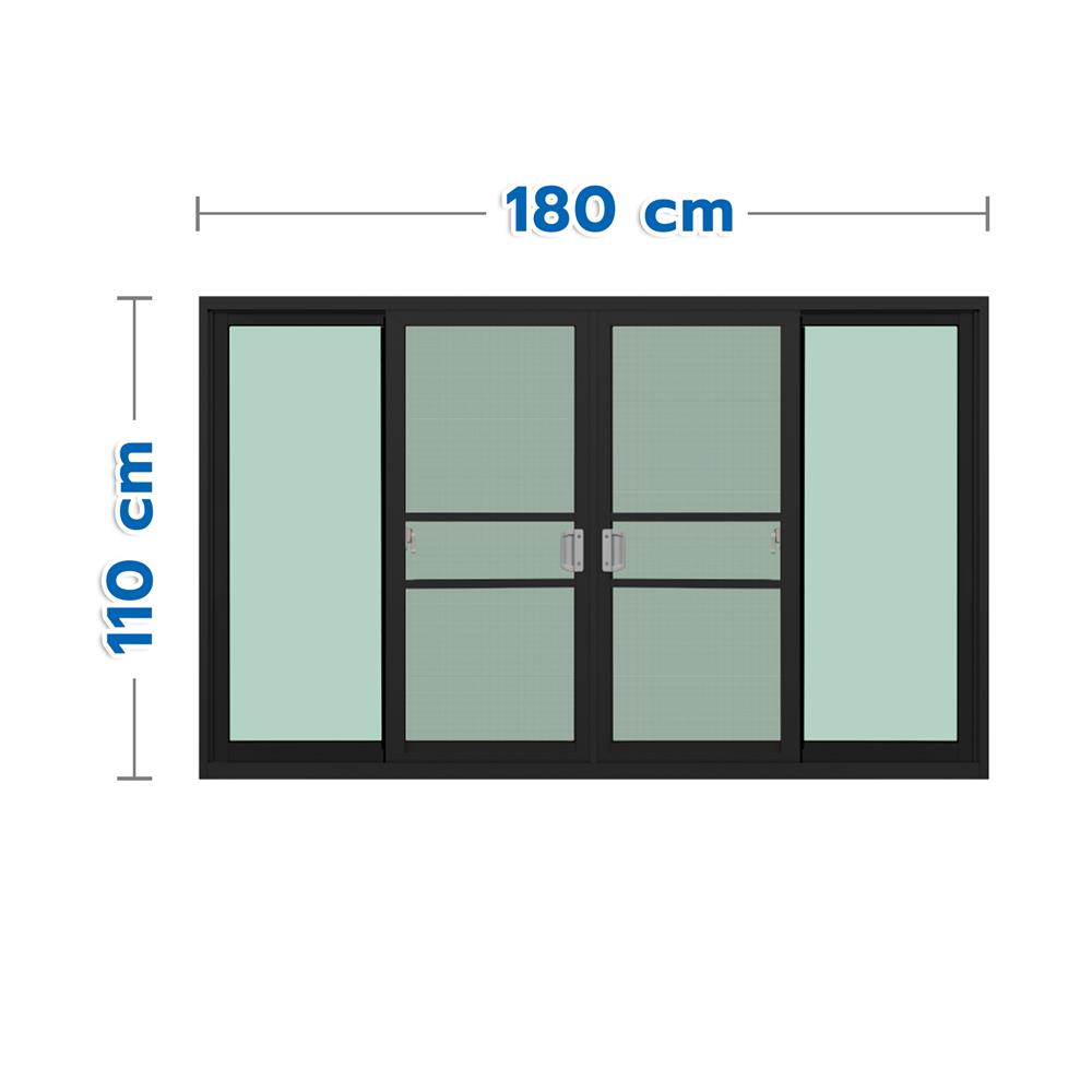 หน้าต่างบานเลื่อน อะลูมิเนียม F-S-S-F มุ้ง KPA 180x110 ซม. สีดำ