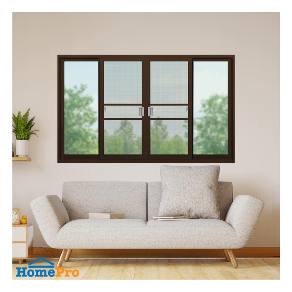หน้าต่างบานเลื่อน อะลูมิเนียม F-S-S-F มุ้ง KPA 180x110 ซม. สีชา