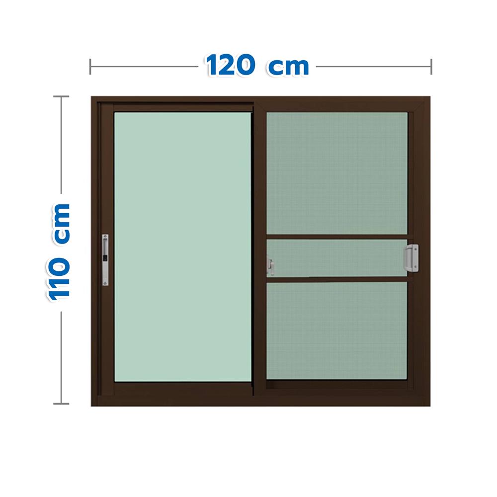 หน้าต่างบานเลื่อน อะลูมิเนียม S-S มุ้ง KPA 120x110 ซม. สีชา